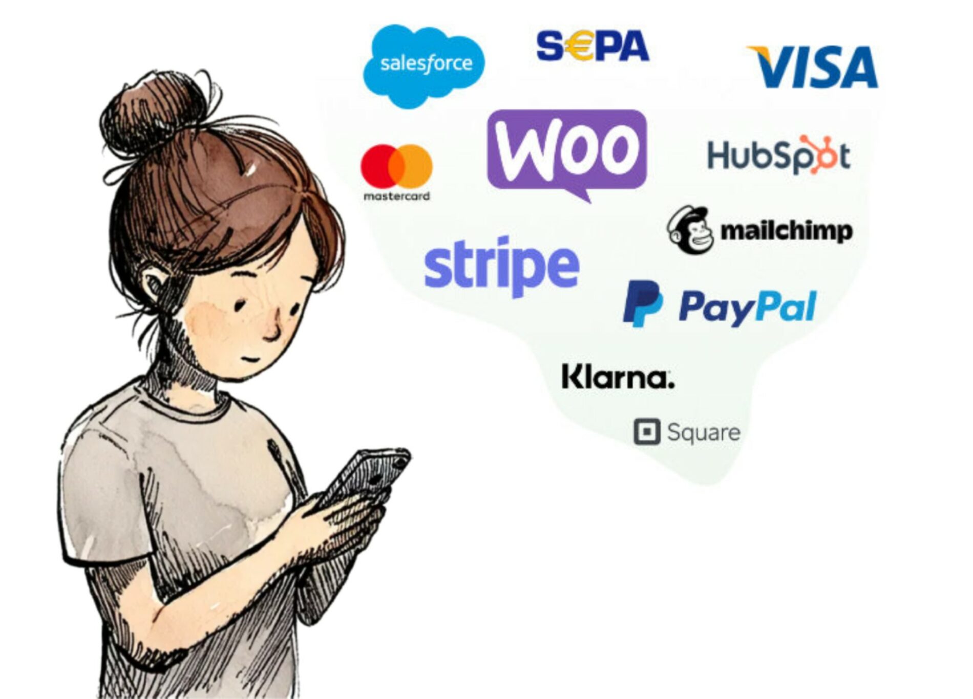 An illustration of a woman using her phone.