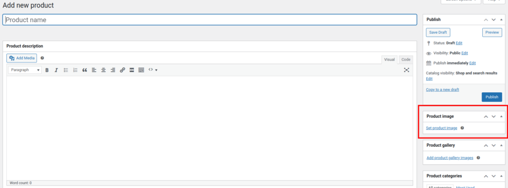 On the right-hand side of the editor, locate the Product image box.