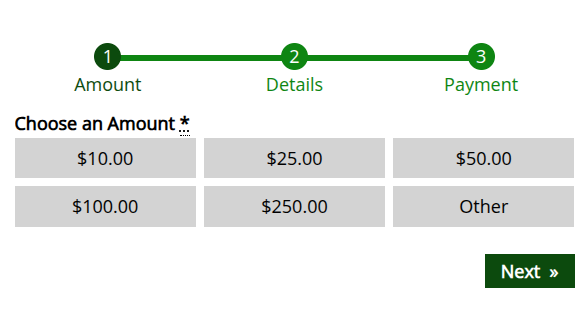 Example of different donation amount suggestions