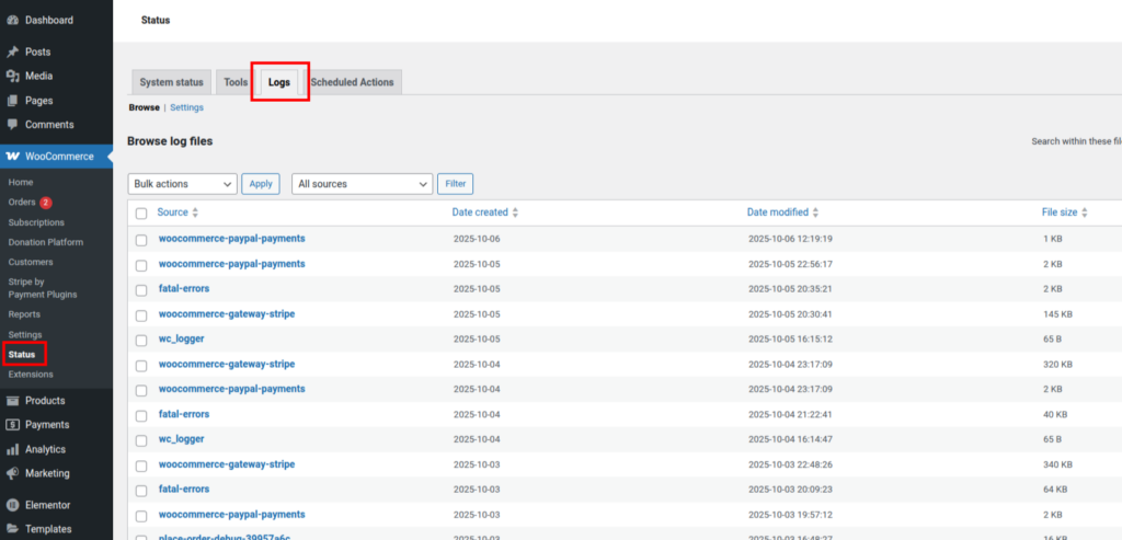 How to access WooCommerce logs