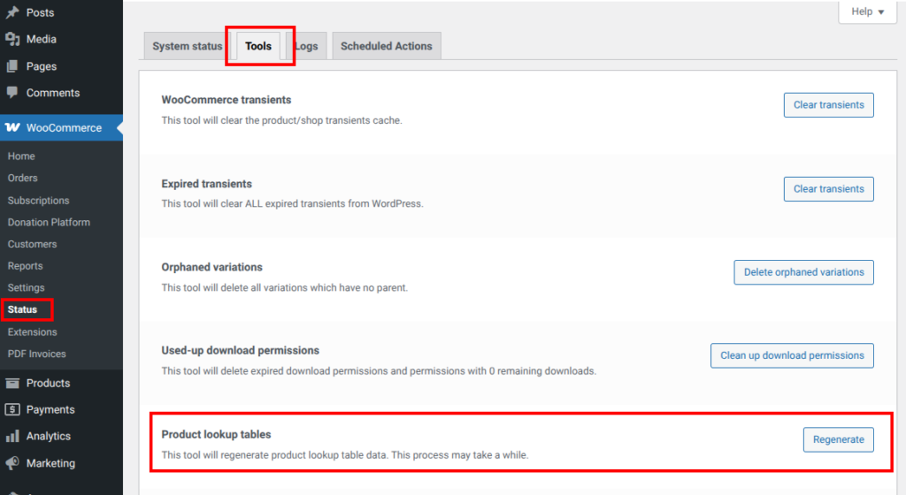 How to regenerate product lookup tables