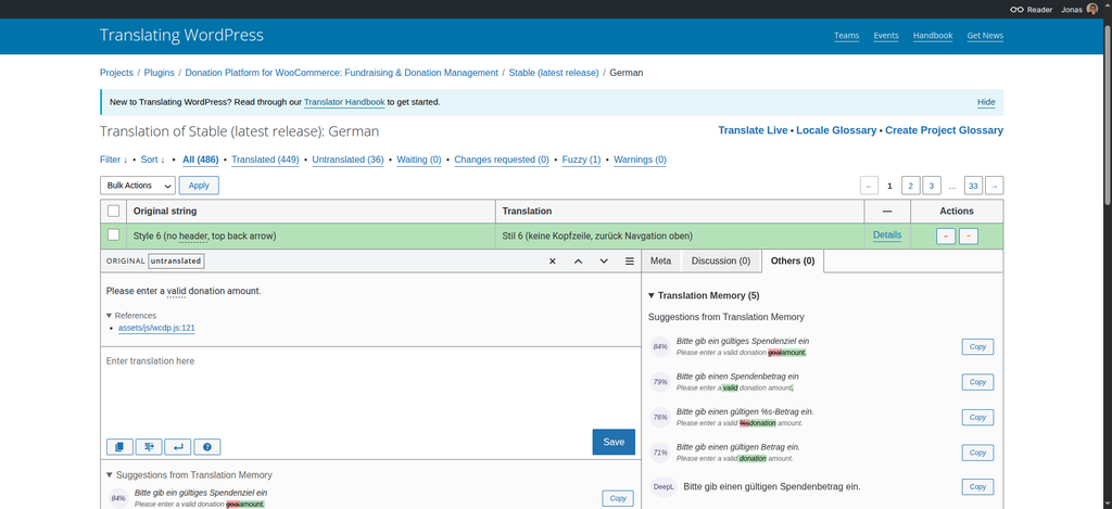 WordPress Translate Screenshot translation editor